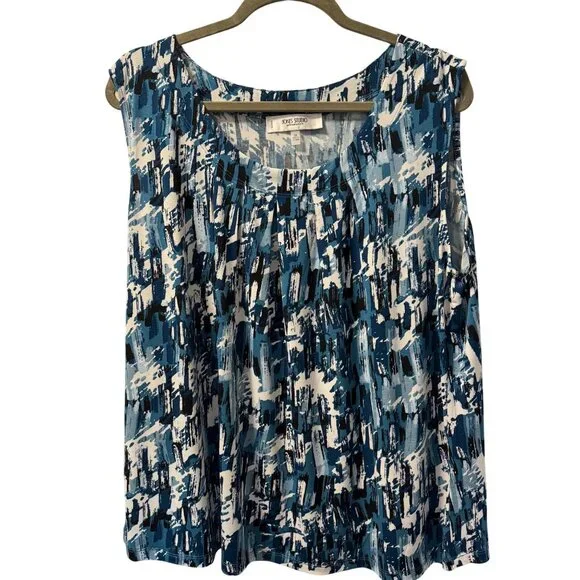 Jones Studio Womens Abstract Blue Sleeveless Top Sz 2X blouse - Picture 2 of 12